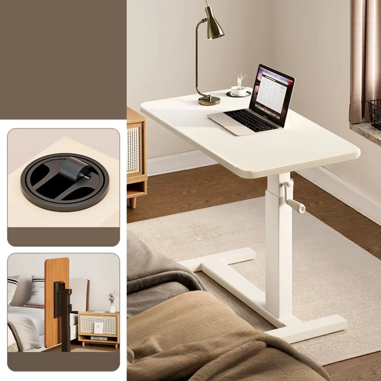 Brown Small Narrow Adjustable Wooden Single Desk Image - 11