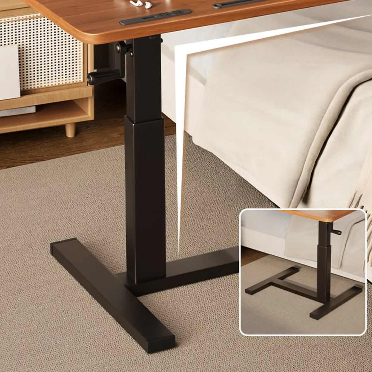 Brown Small Narrow Adjustable Wooden Single Desk Image - 13