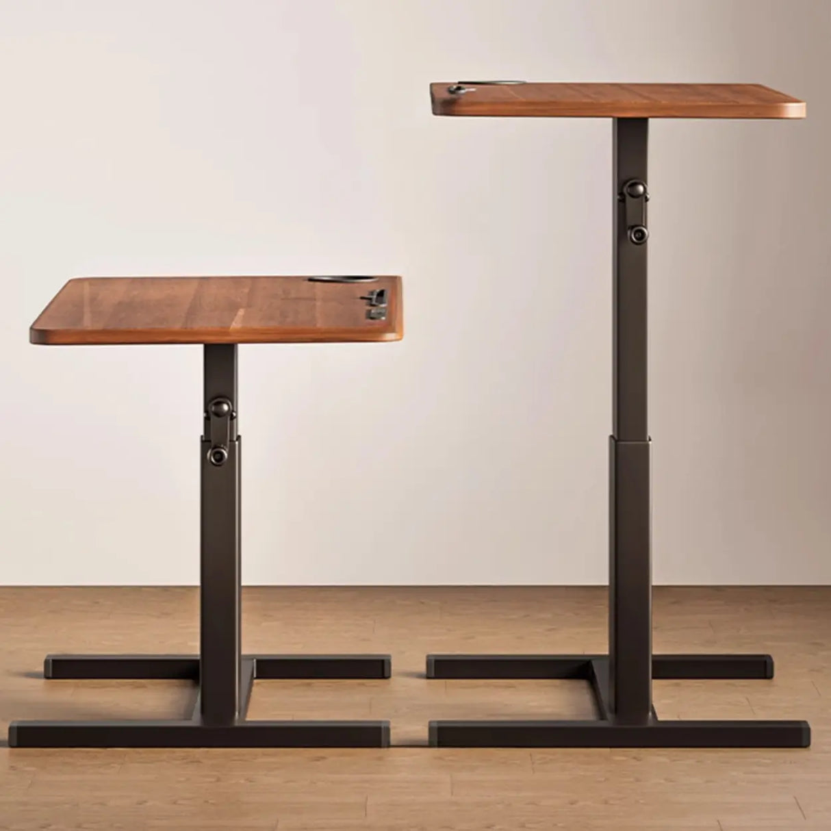 Brown Small Narrow Adjustable Wooden Single Desk Image - 1