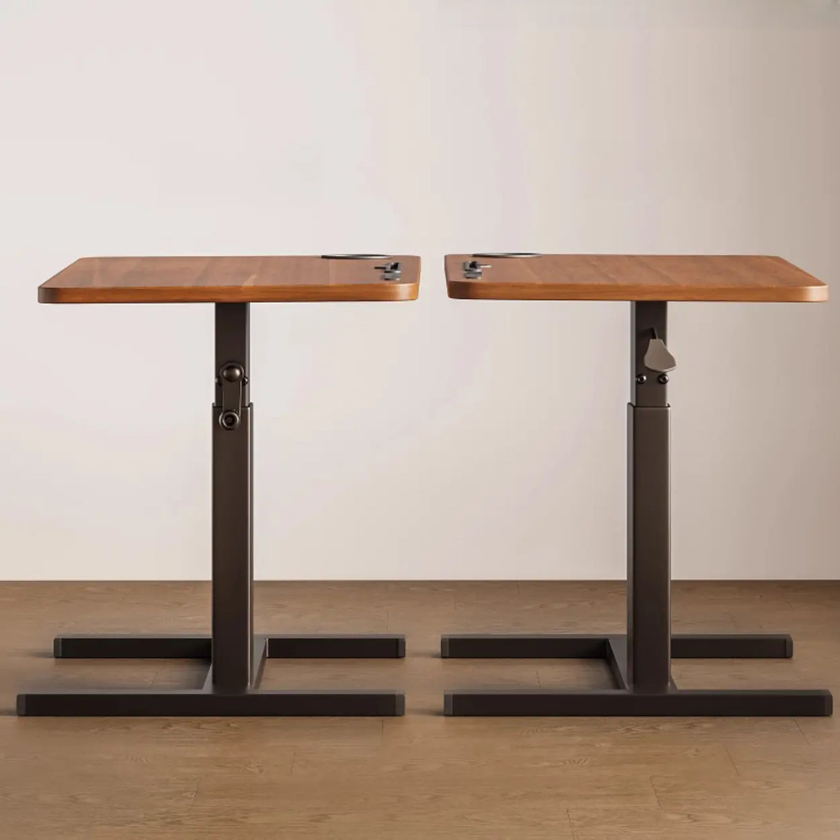 Brown Small Narrow Adjustable Wooden Single Desk Image - 6