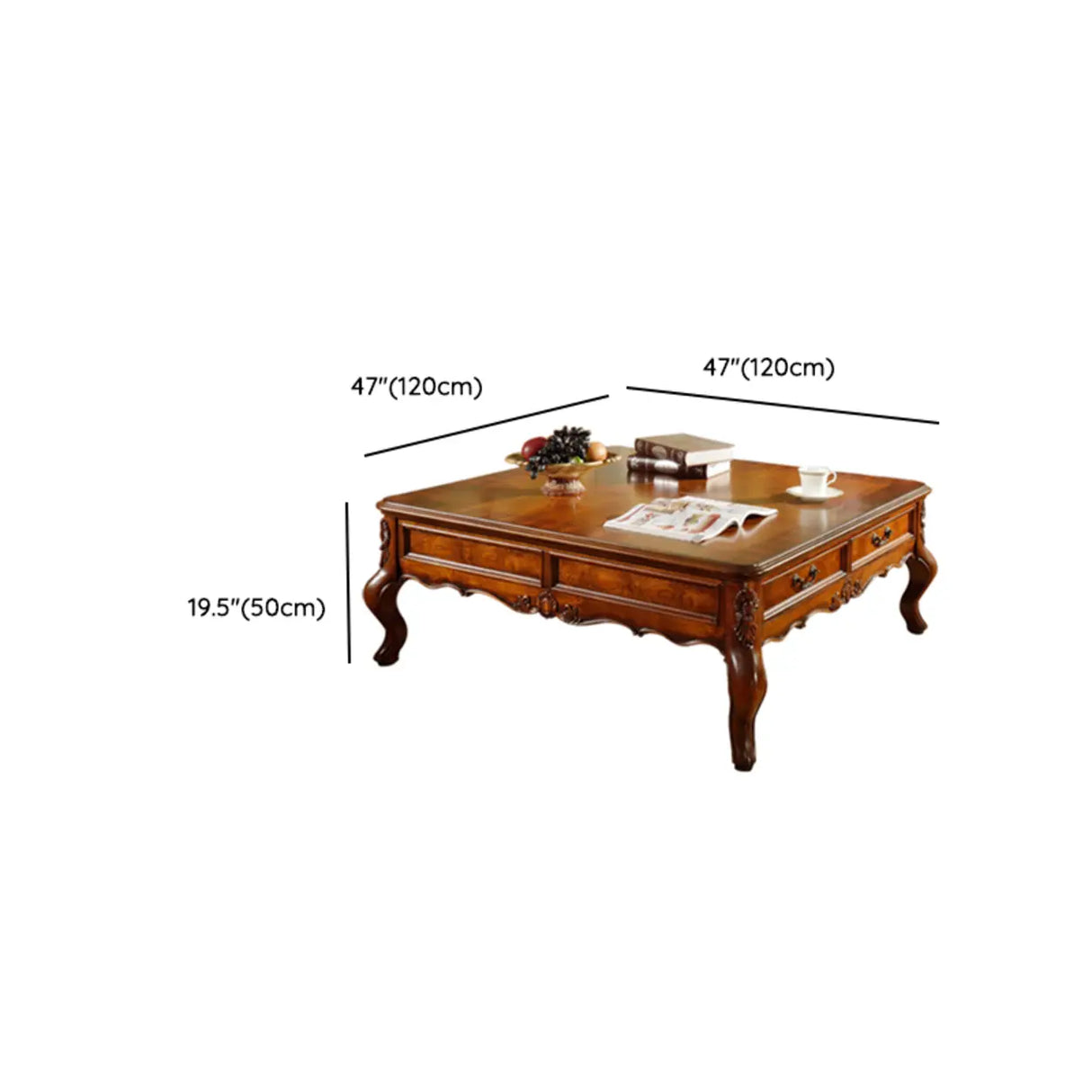 Brown Square Distressed Wood Coffee Table with Storage Image - 11