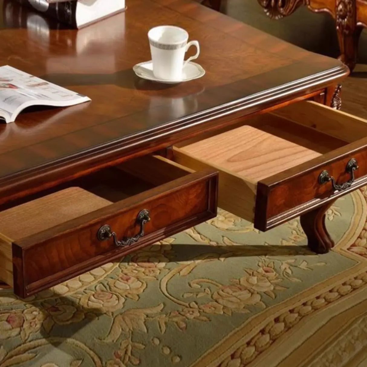 Brown Square Distressed Wood Coffee Table with Storage Image - 4