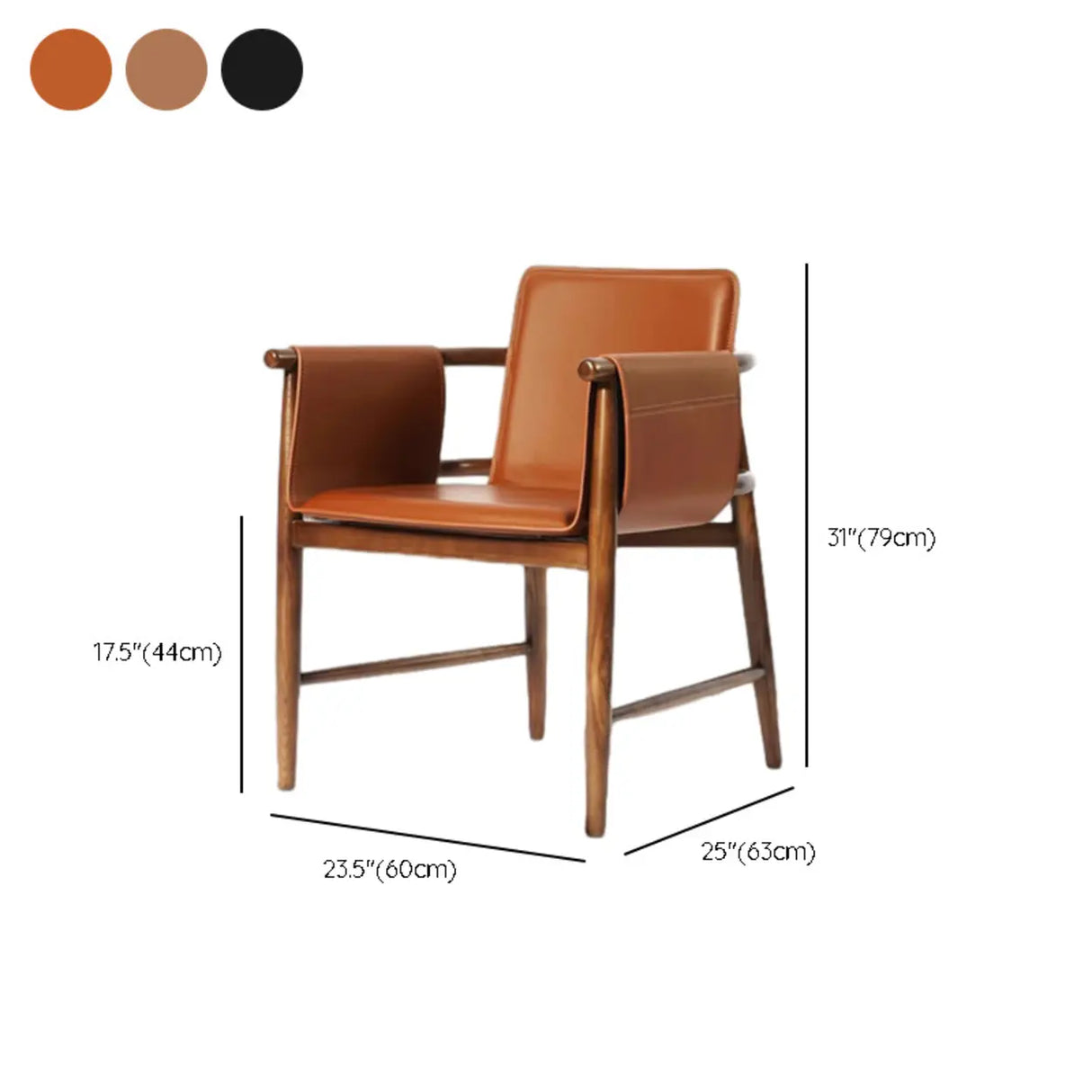 Brown Square Faux Leather Armchair Wooden Dining Chair