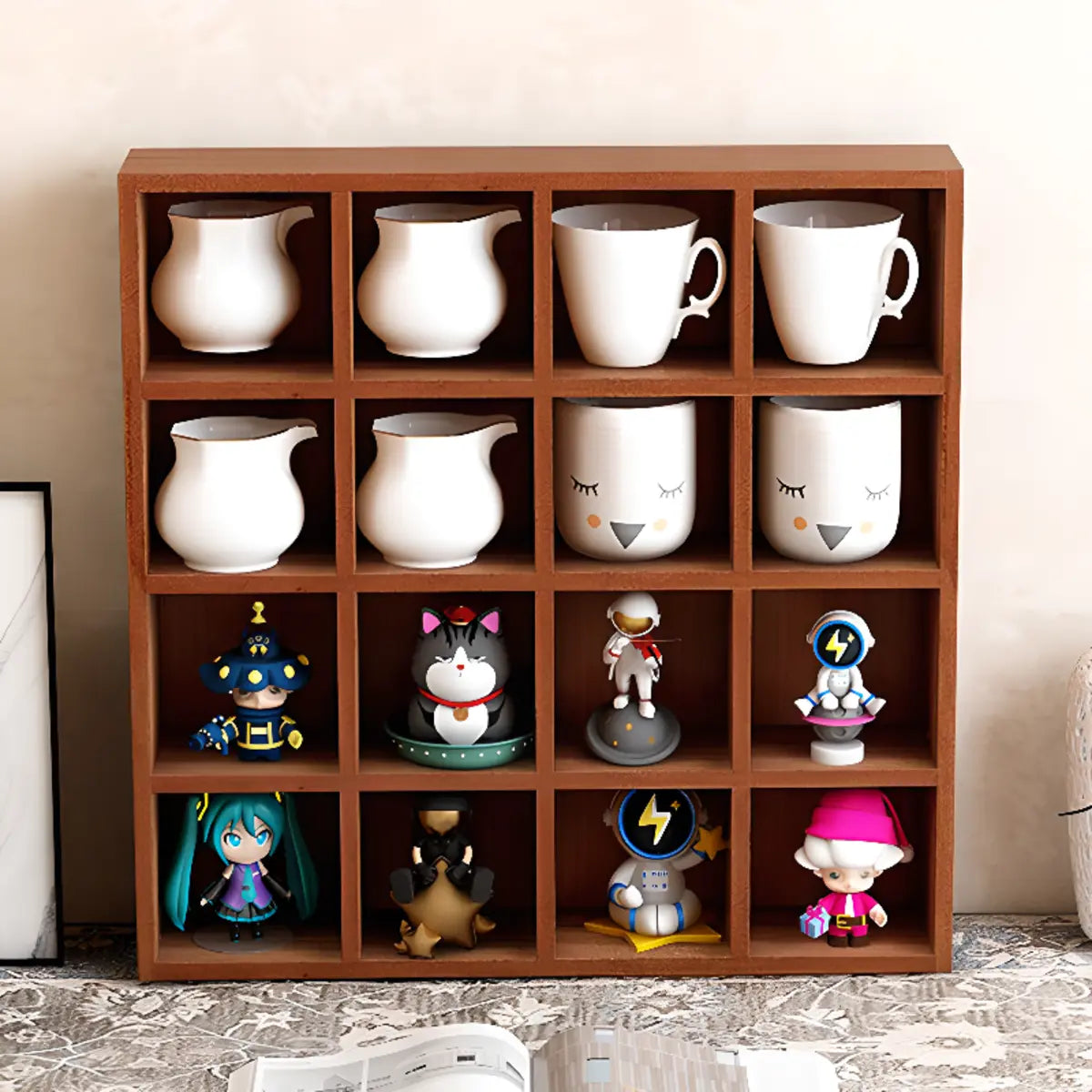 Brown Square Pine Living Room Storage China Cabinet Image - 3