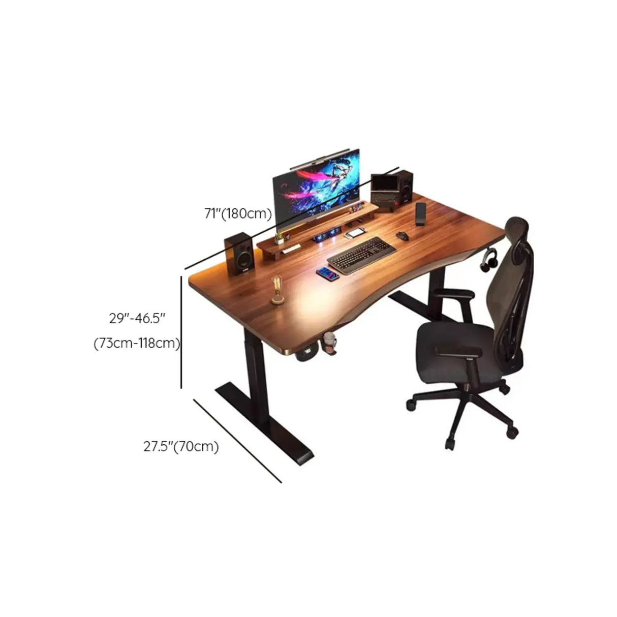 Brown Standard Height-Adjustable Wooden Computer Desk Image - 11
