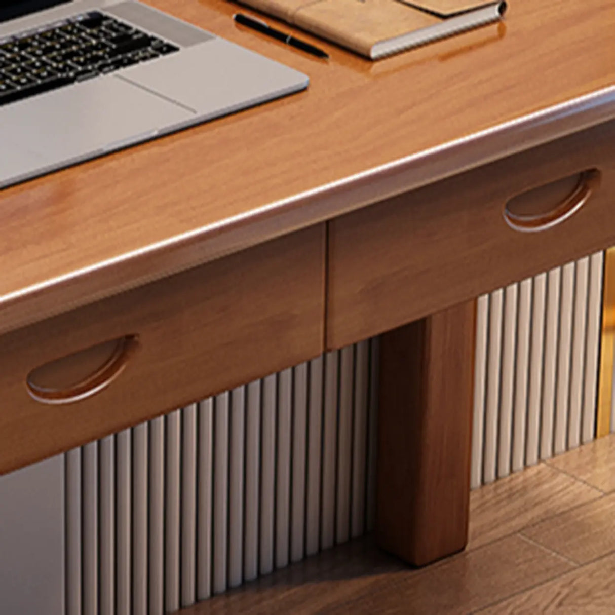 Brown Standard Natural Wooden Desk with Drawers Image - 12