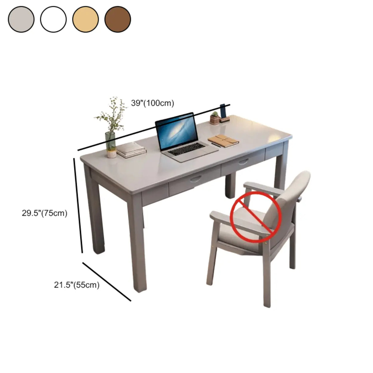 Brown Standard Natural Wooden Desk with Drawers Image - 14