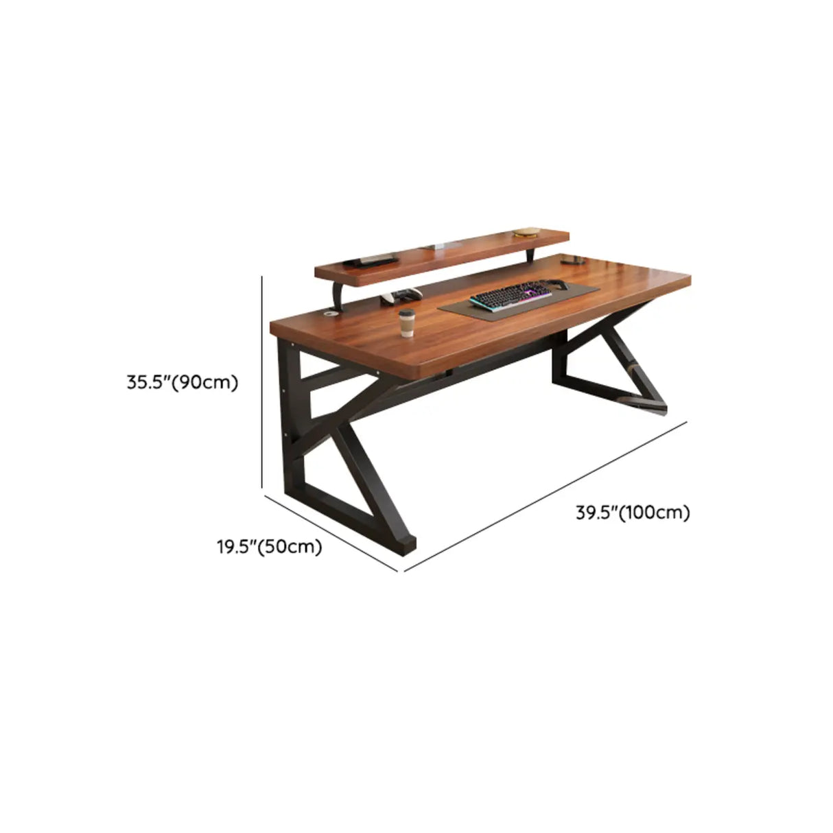 Brown Standard Timber Computer Desk with Shelves