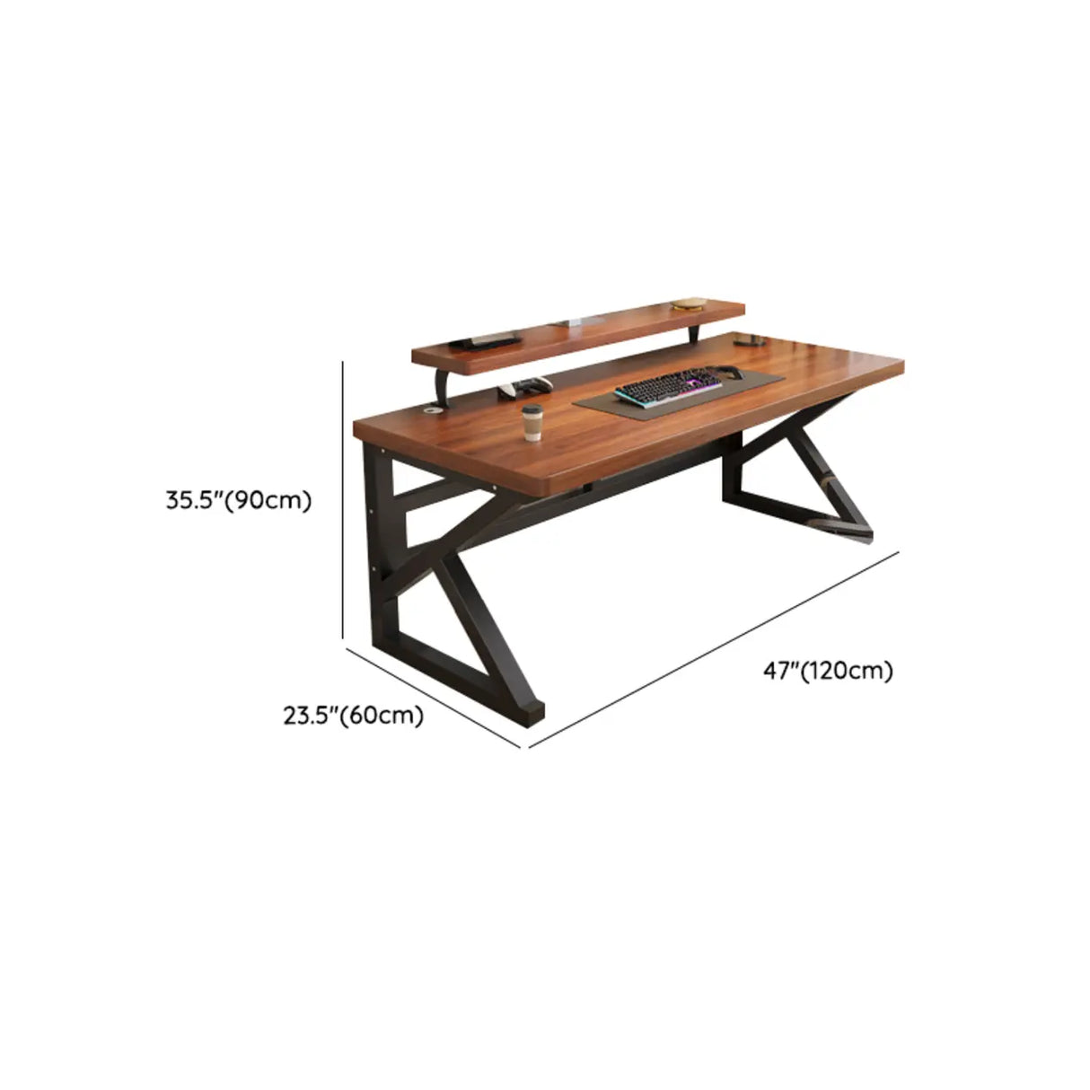 Brown Standard Timber Computer Desk with Shelves Image - 8