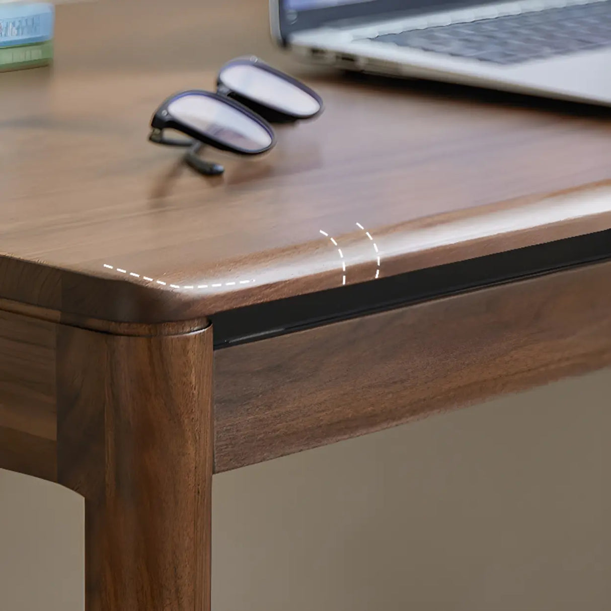 Brown Standard Walnut Wooden Computer Desk with Drawers Image - 11