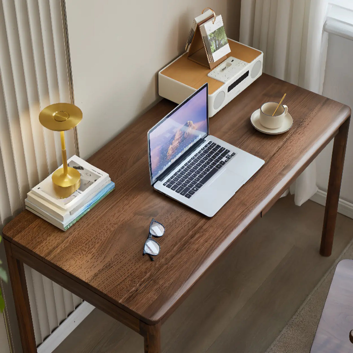 Brown Standard Walnut Wooden Computer Desk with Drawers Image - 6