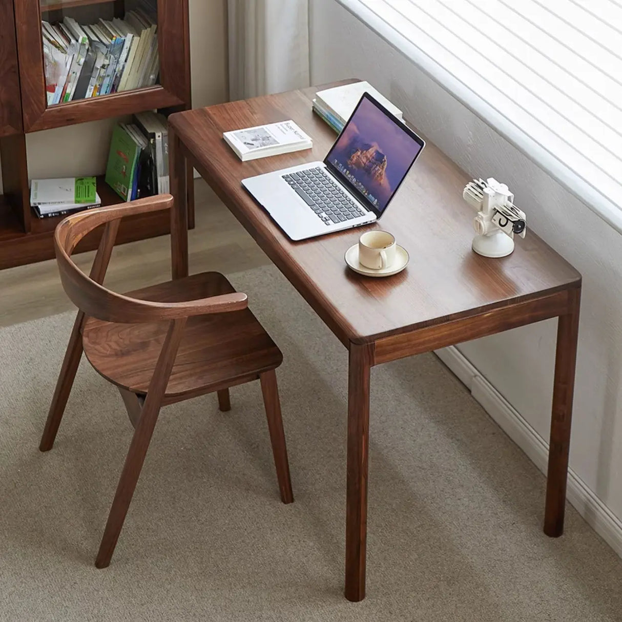 Brown Standard Walnut Wooden Computer Desk with Drawers Image - 7