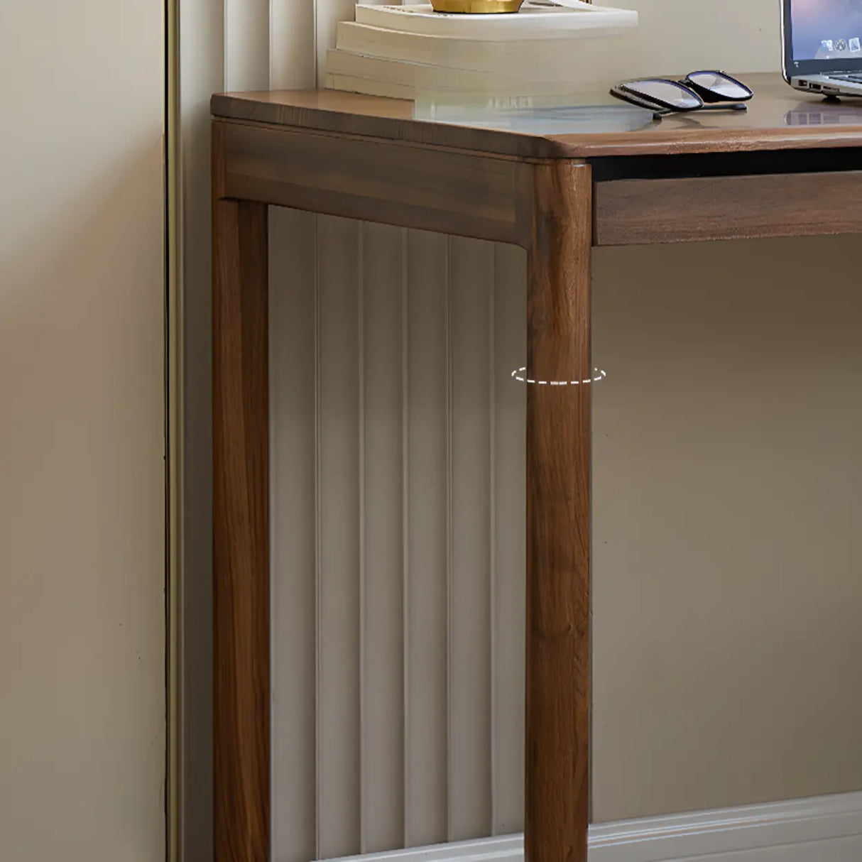 Brown Standard Walnut Wooden Computer Desk with Drawers Image - 9