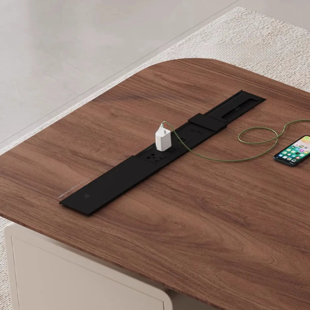 Brown Standard Walnut Wooden Desk with Drawers Image - 10