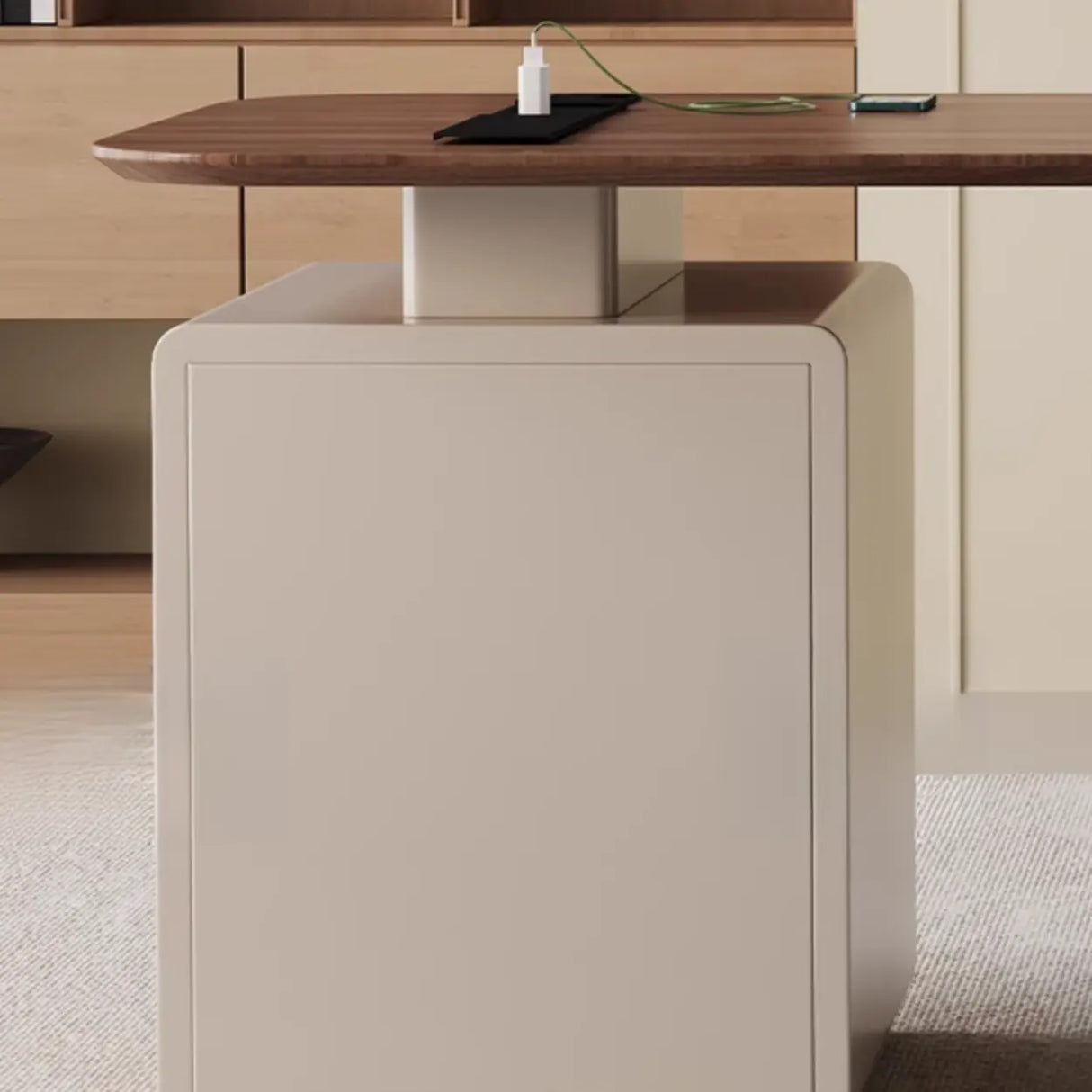 Brown Standard Walnut Wooden Desk with Drawers Image - 11