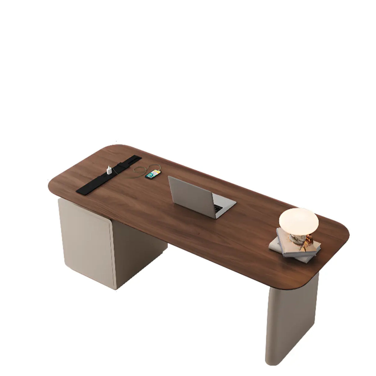 Brown Standard Walnut Wooden Desk with Drawers Image - 13