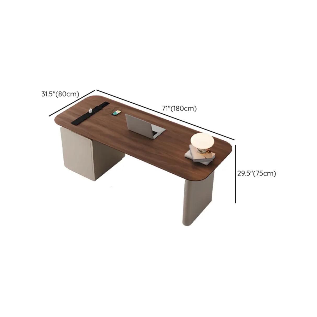 Brown Standard Walnut Wooden Desk with Drawers Image - 18