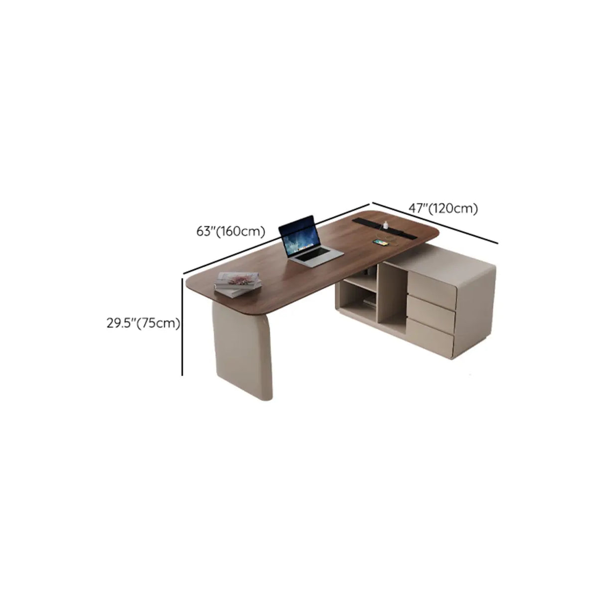 Brown Standard Walnut Wooden Desk with Drawers Image - 21