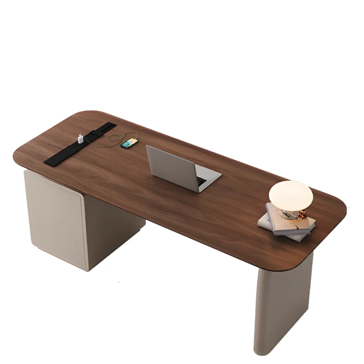 Brown Standard Walnut Wooden Desk with Drawers Image - 2