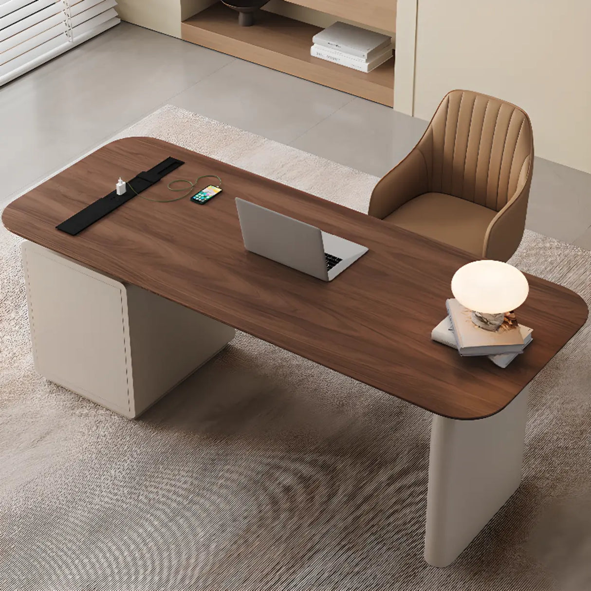 Brown Standard Walnut Wooden Desk with Drawers Image - 4