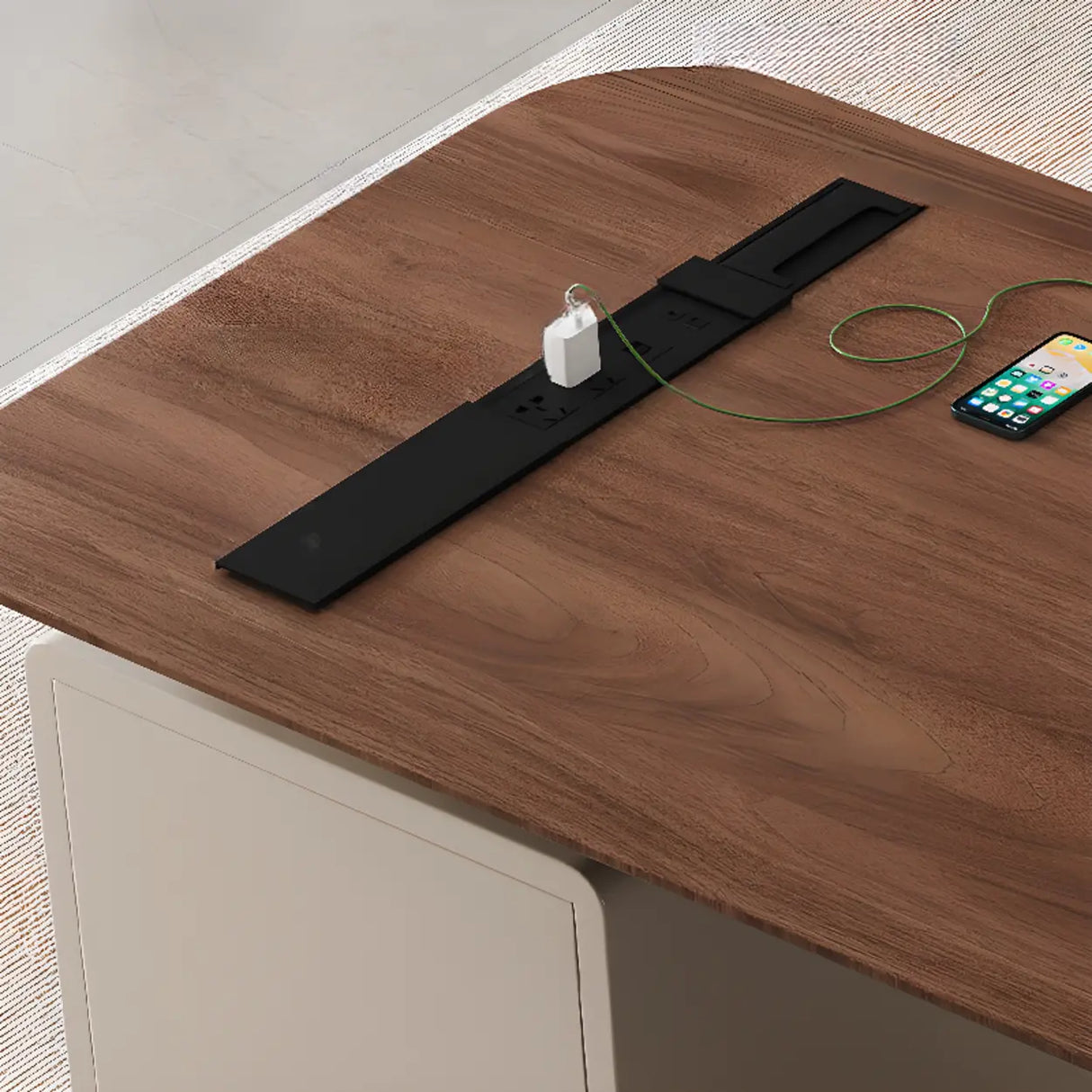 Brown Standard Walnut Wooden Desk with Drawers Image - 6