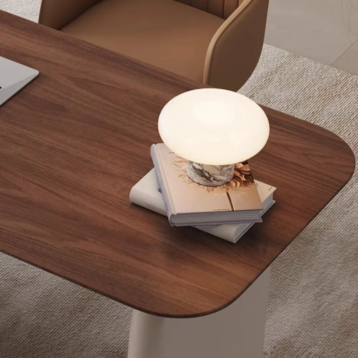 Brown Standard Walnut Wooden Desk with Drawers Image - 8