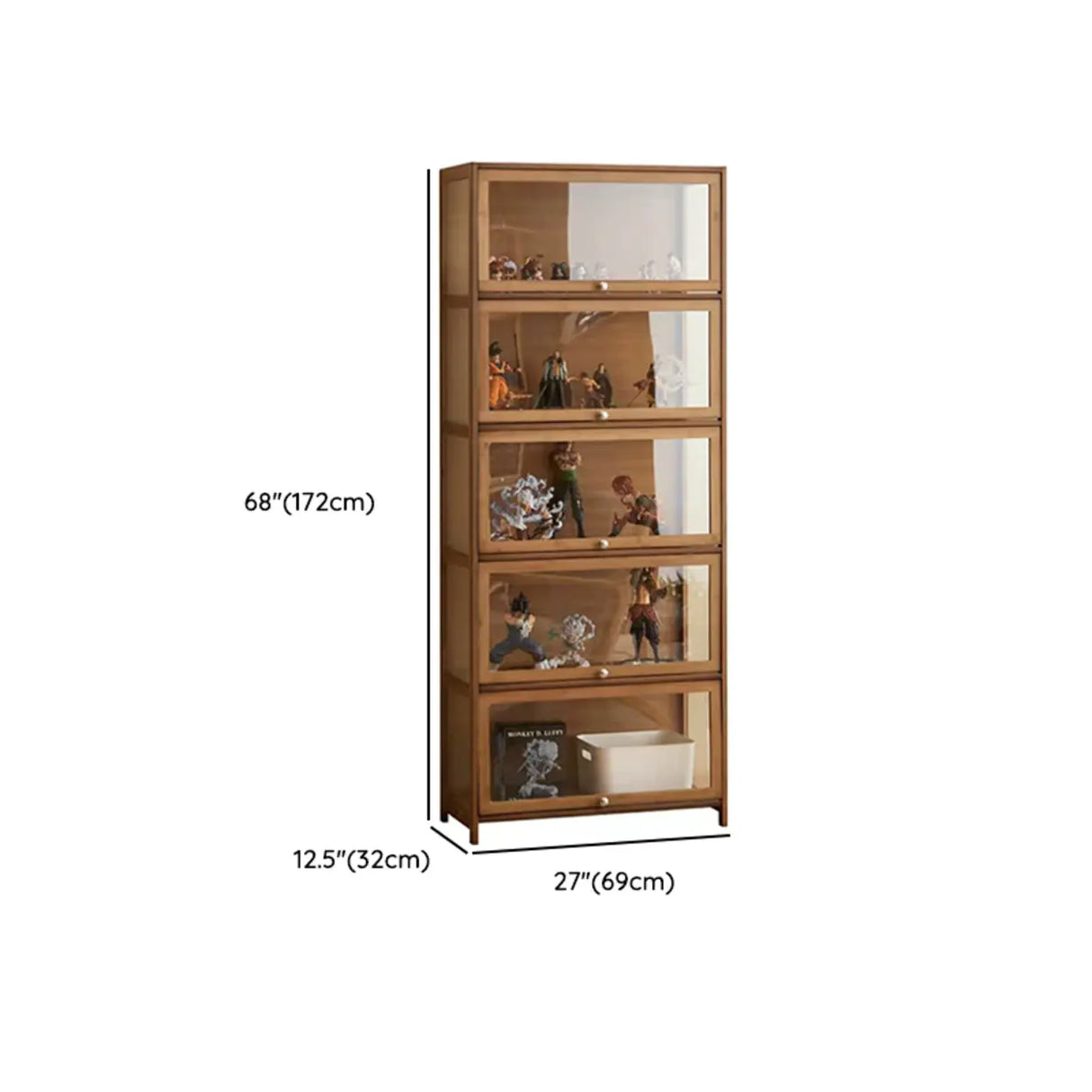 Brown Tall Bamboo Living Room Clear Display Cabinet Image - 15