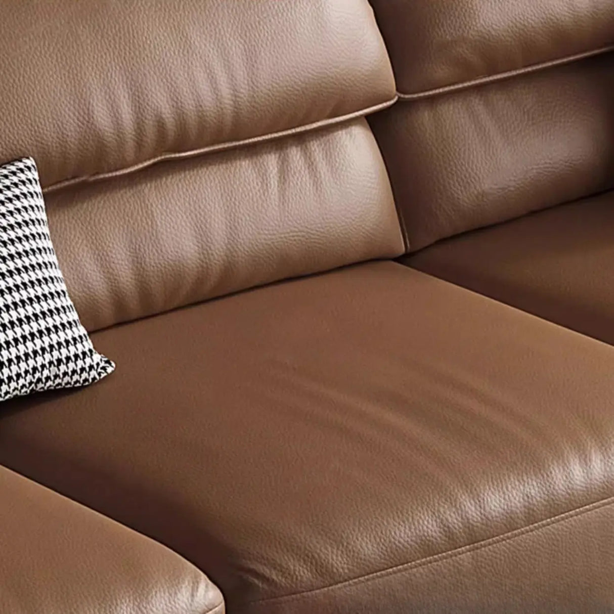 Brown Tear Resistant Genuine Leather Cushion Back Sofa Image - 13