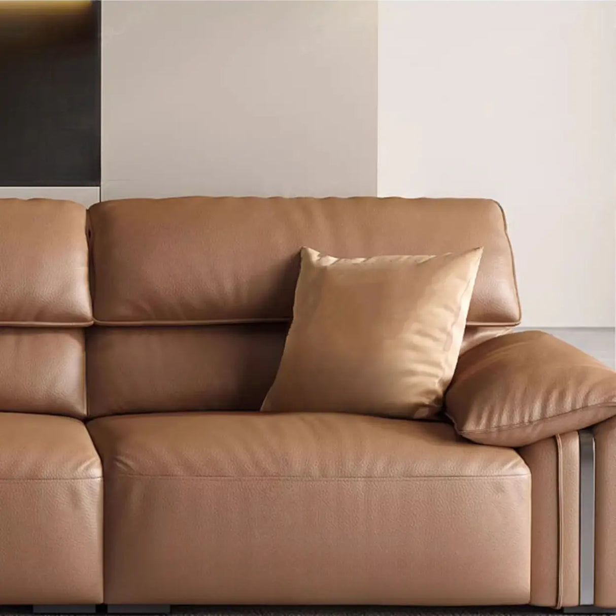 Brown Tear Resistant Genuine Leather Cushion Back Sofa Image - 16