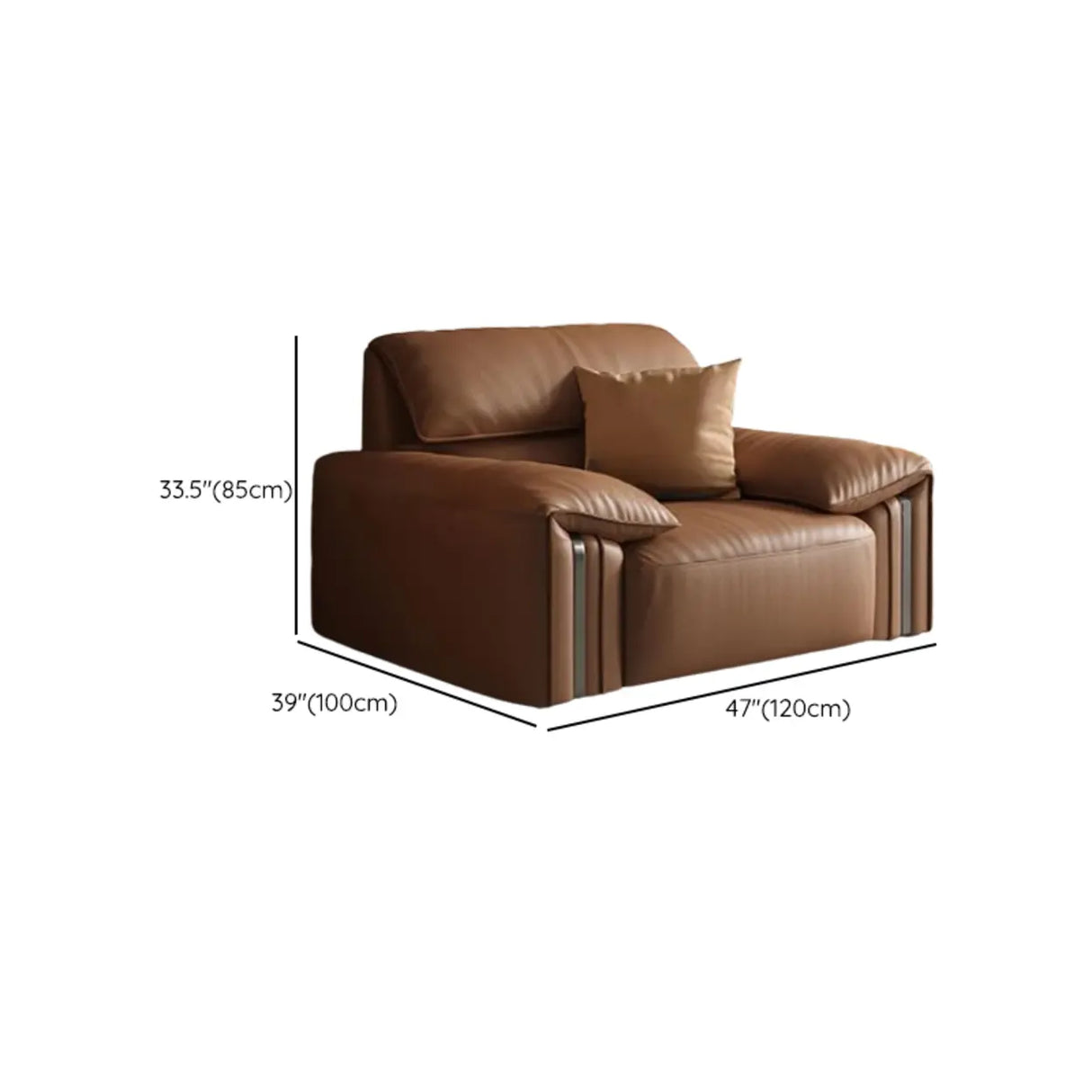 Brown Tear Resistant Genuine Leather Cushion Back Sofa