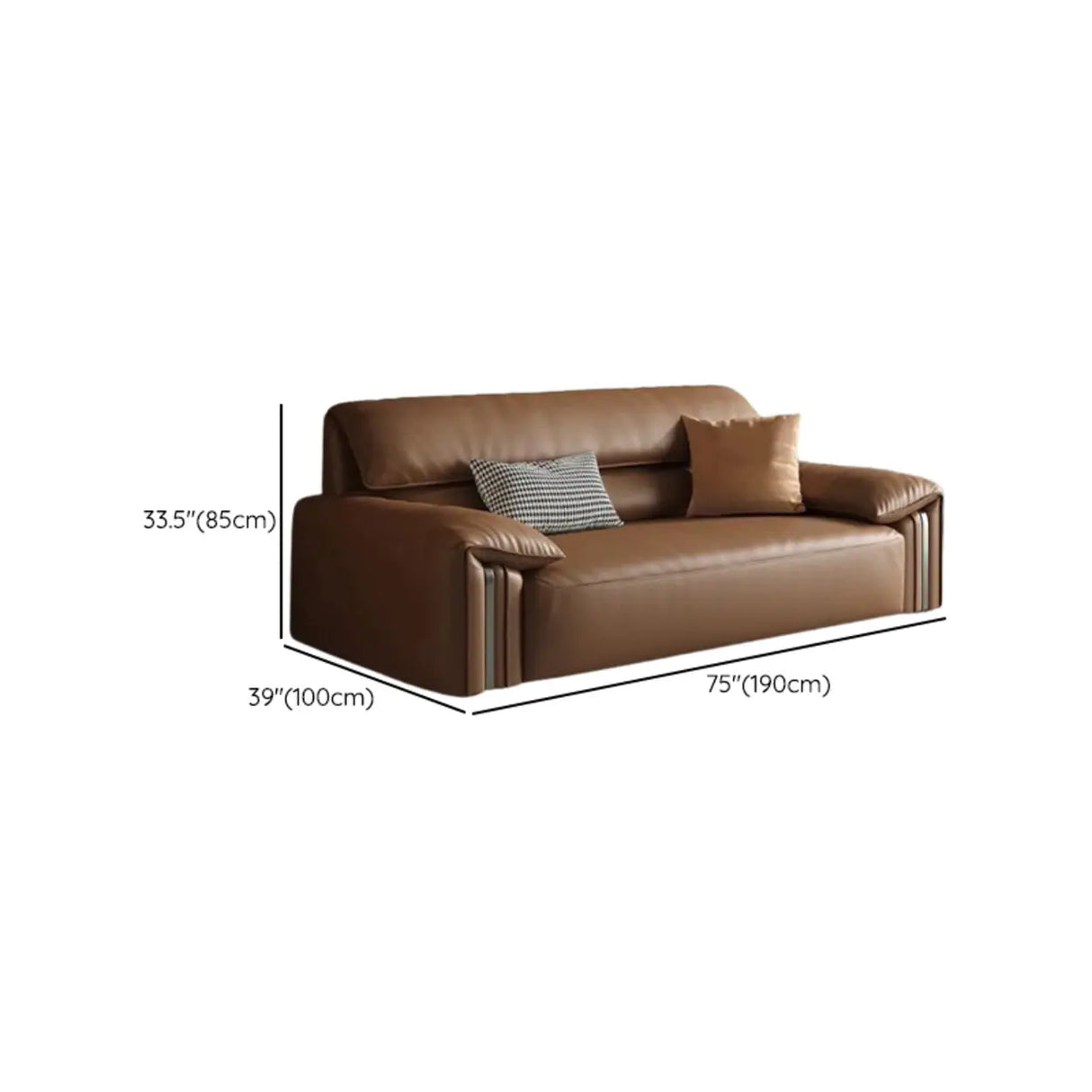 Brown Tear Resistant Genuine Leather Cushion Back Sofa Image - 20