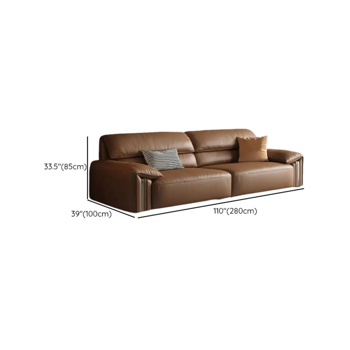 Brown Tear Resistant Genuine Leather Cushion Back Sofa Image - 23