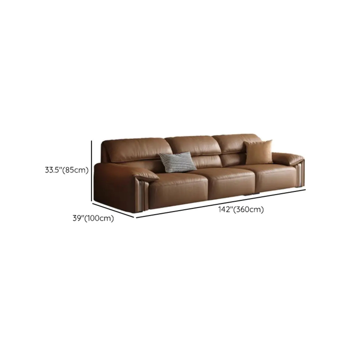 Brown Tear Resistant Genuine Leather Cushion Back Sofa Image - 26