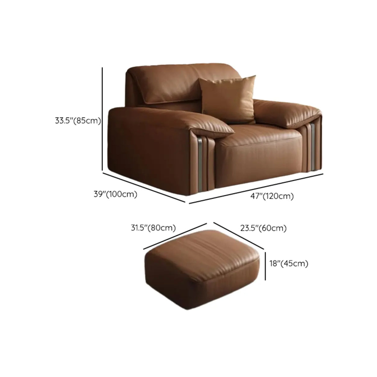 Brown Tear Resistant Genuine Leather Cushion Back Sofa Image - 27