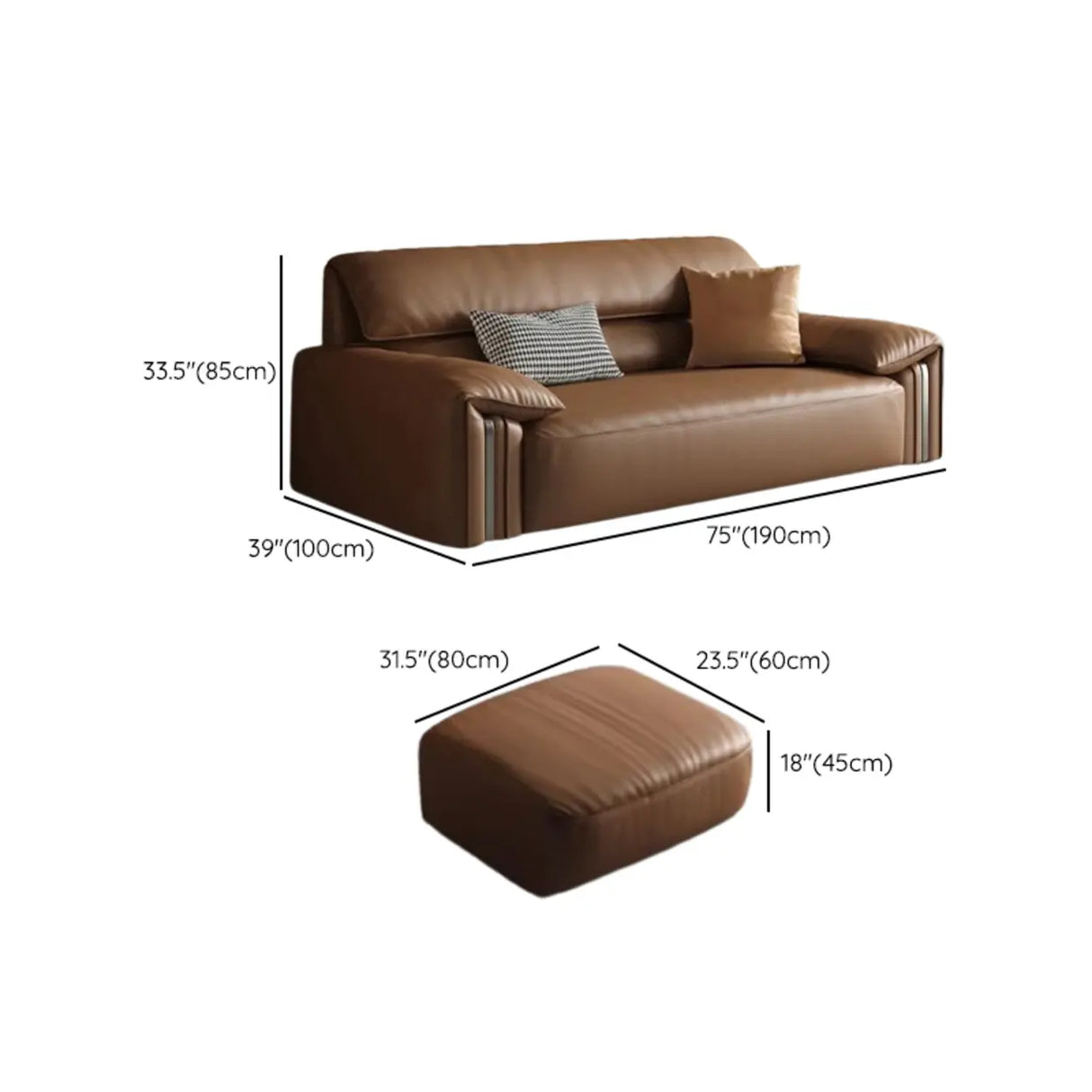 Brown Tear Resistant Genuine Leather Cushion Back Sofa Image - 28