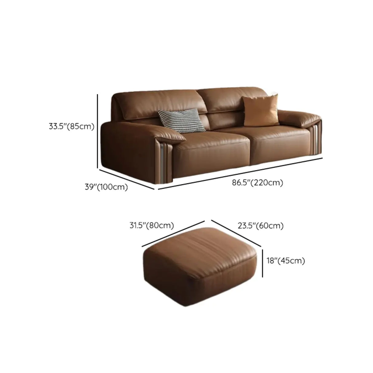 Brown Tear Resistant Genuine Leather Cushion Back Sofa Image - 29