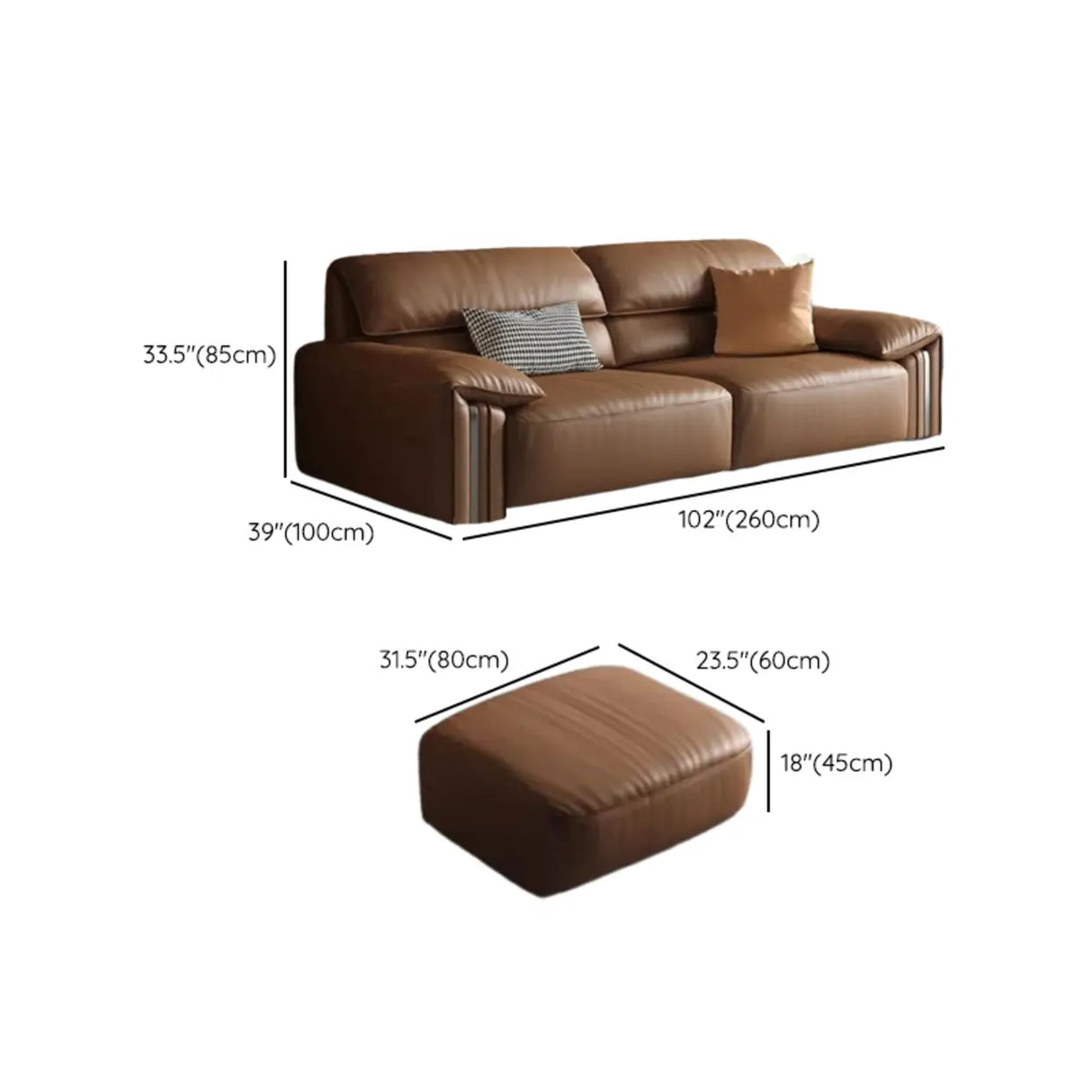 Brown Tear Resistant Genuine Leather Cushion Back Sofa Image - 30