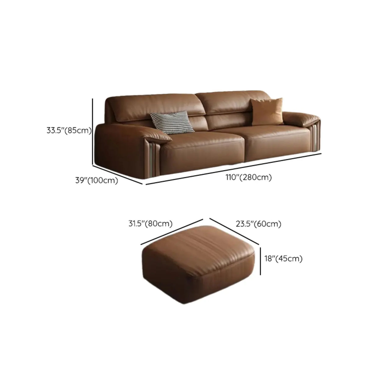 Brown Tear Resistant Genuine Leather Cushion Back Sofa Image - 31