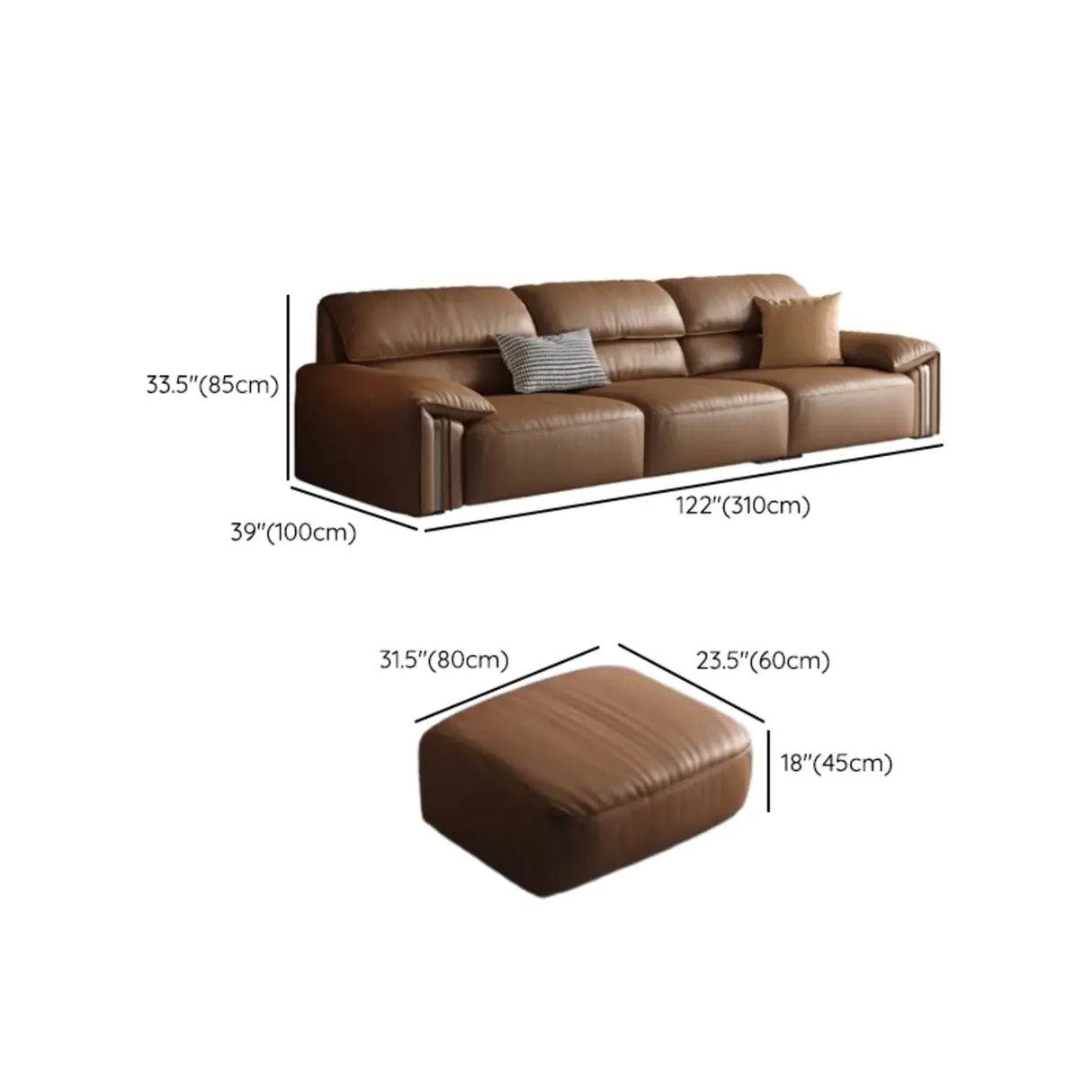 Brown Tear Resistant Genuine Leather Cushion Back Sofa Image - 32