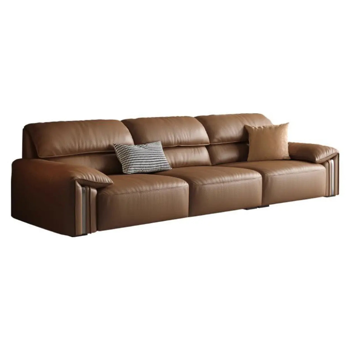 Brown Tear Resistant Genuine Leather Cushion Back Sofa Image - 5