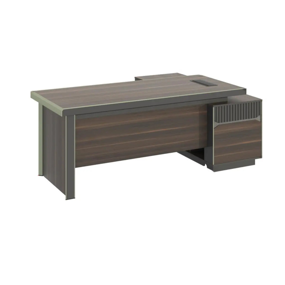 Brown Timber Executive Desk with Cable Management Image - 10
