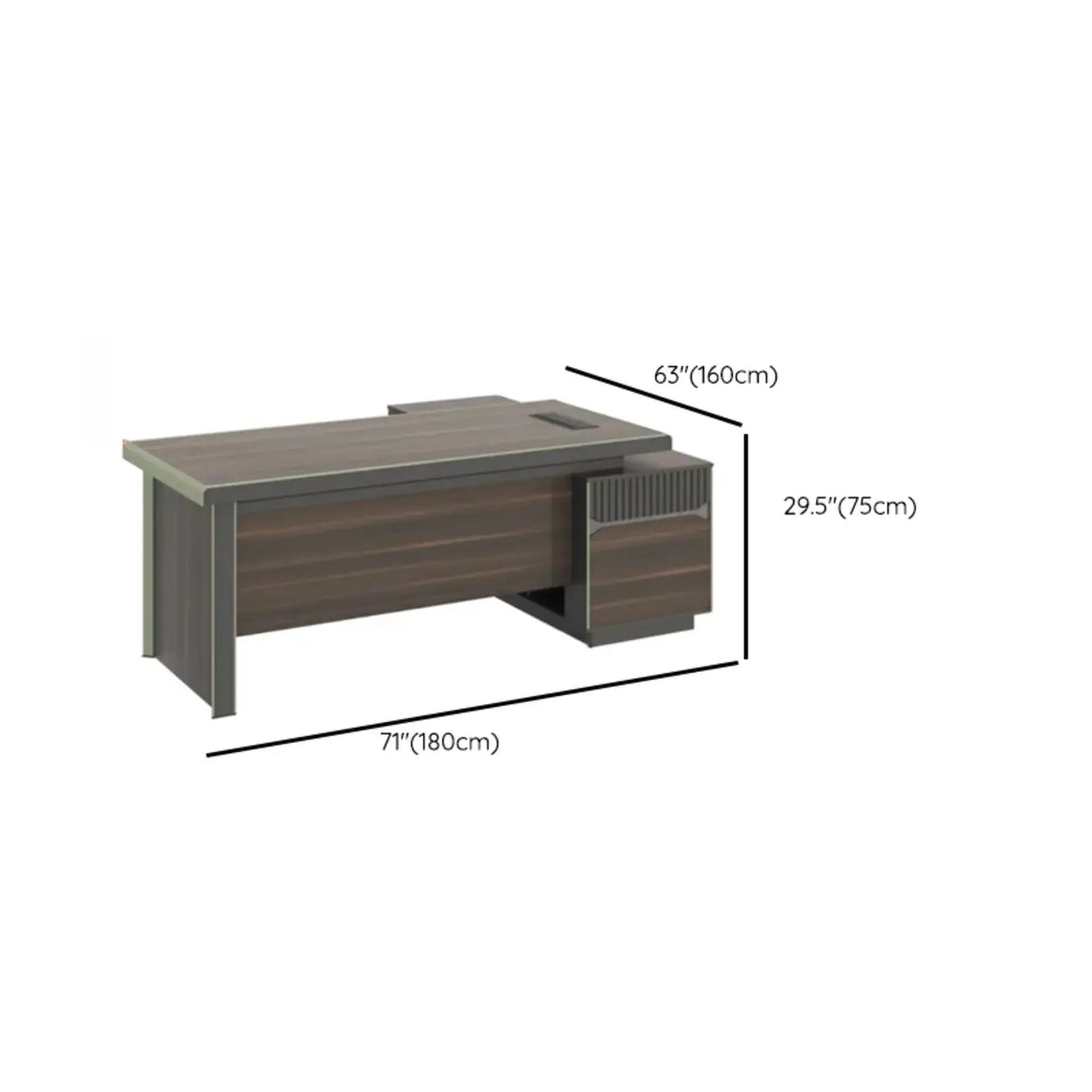 Brown Timber Executive Desk with Cable Management Image - 18