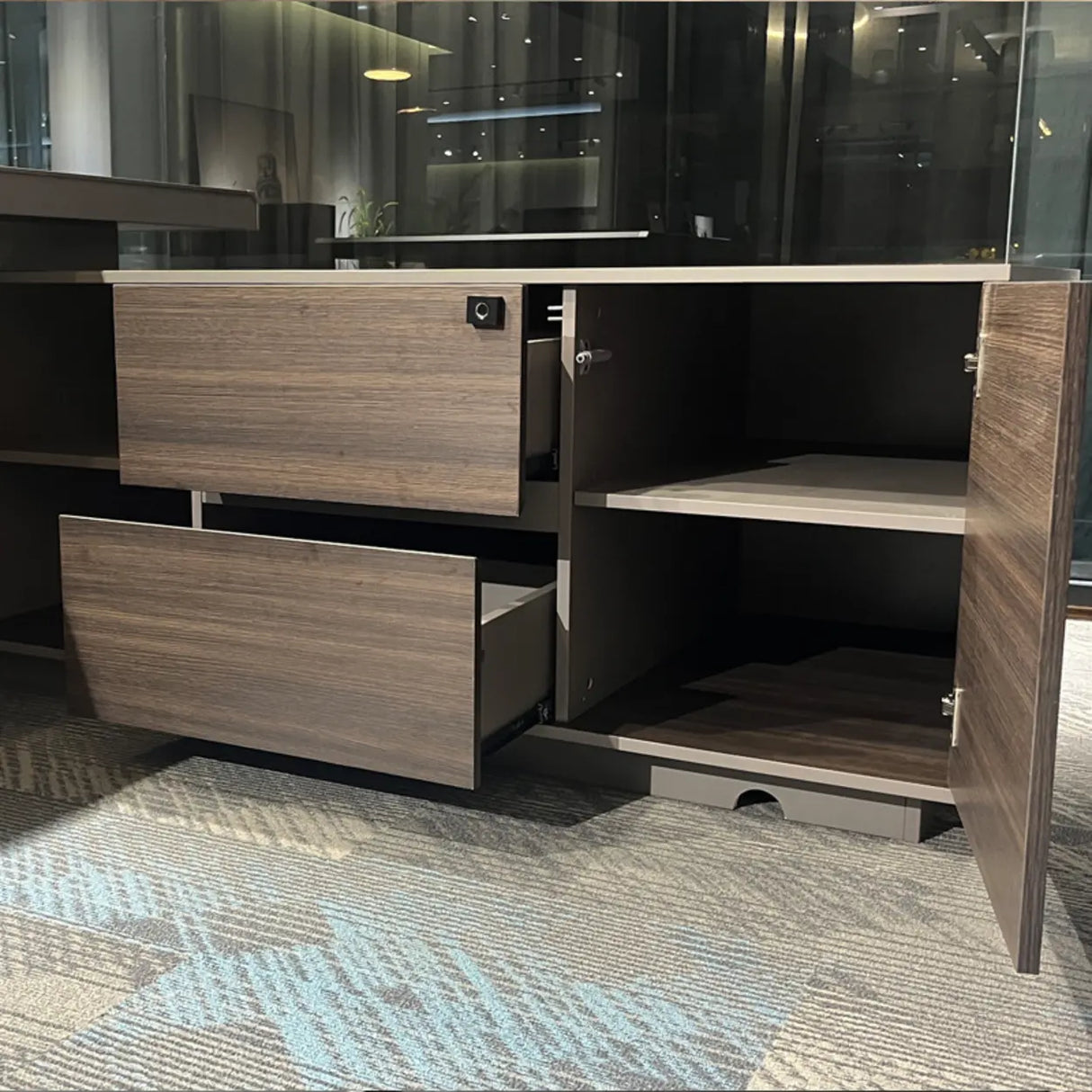 Brown Timber Executive Desk with Cable Management Image - 2