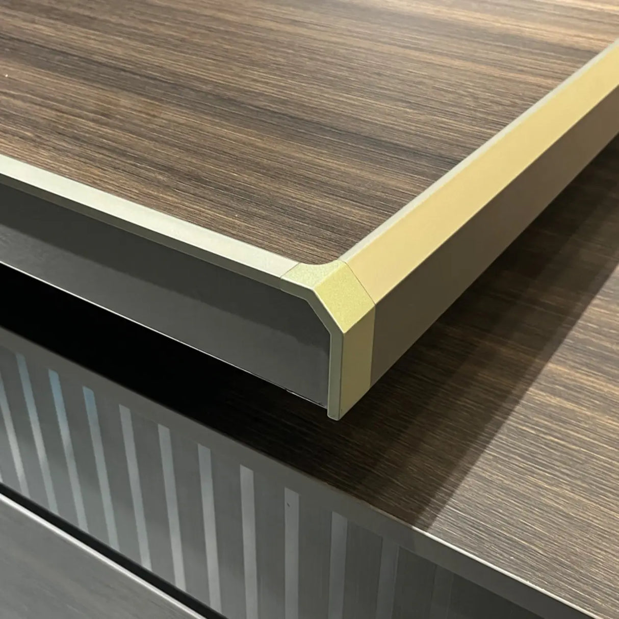 Brown Timber Executive Desk with Cable Management Image - 3