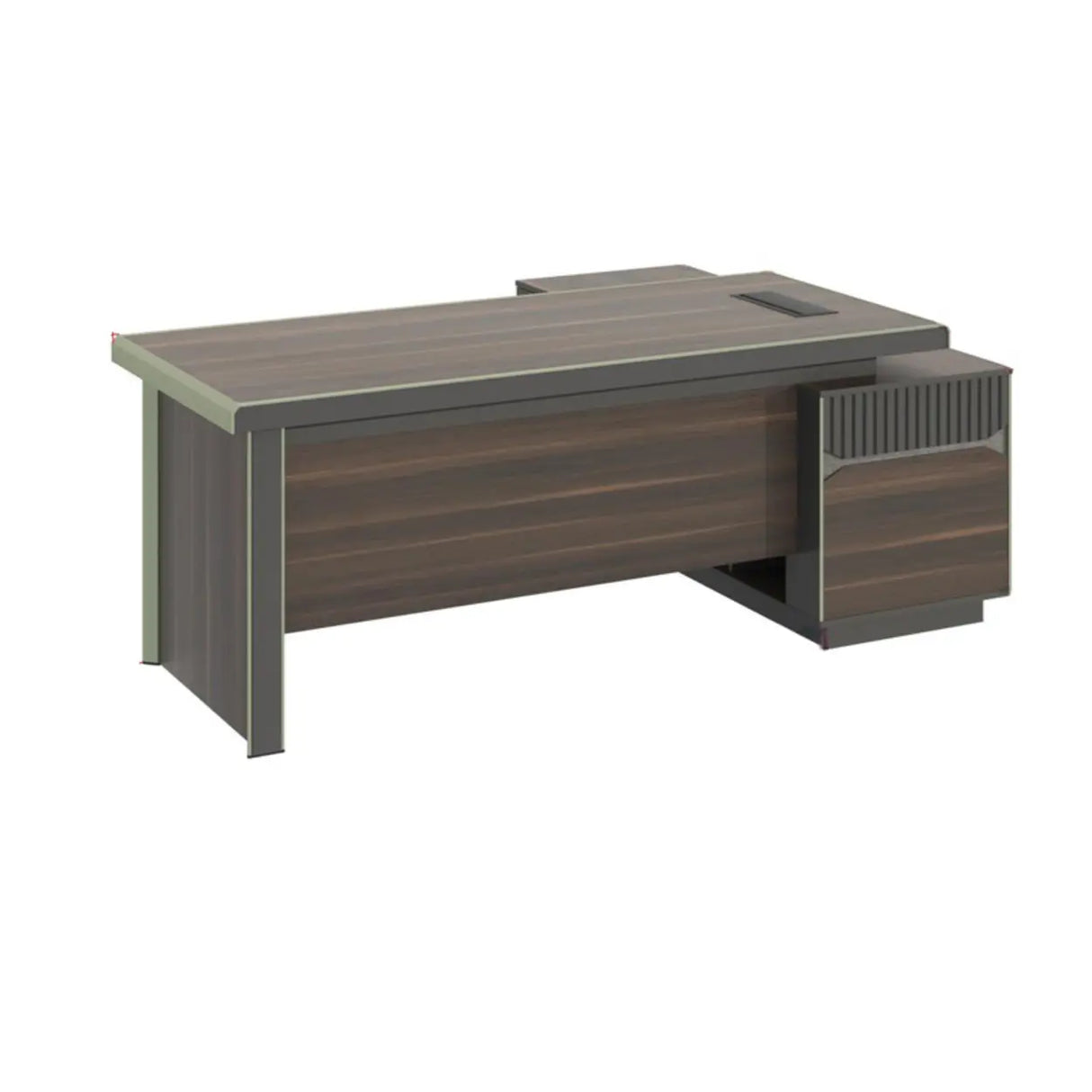 Brown Timber Executive Desk with Cable Management Image - 6