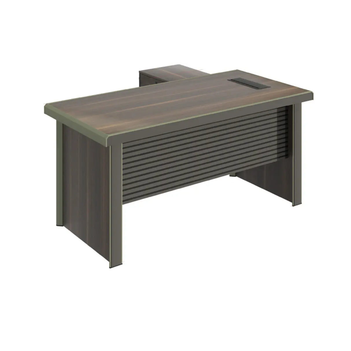 Brown Timber Executive Desk with Cable Management Image - 9