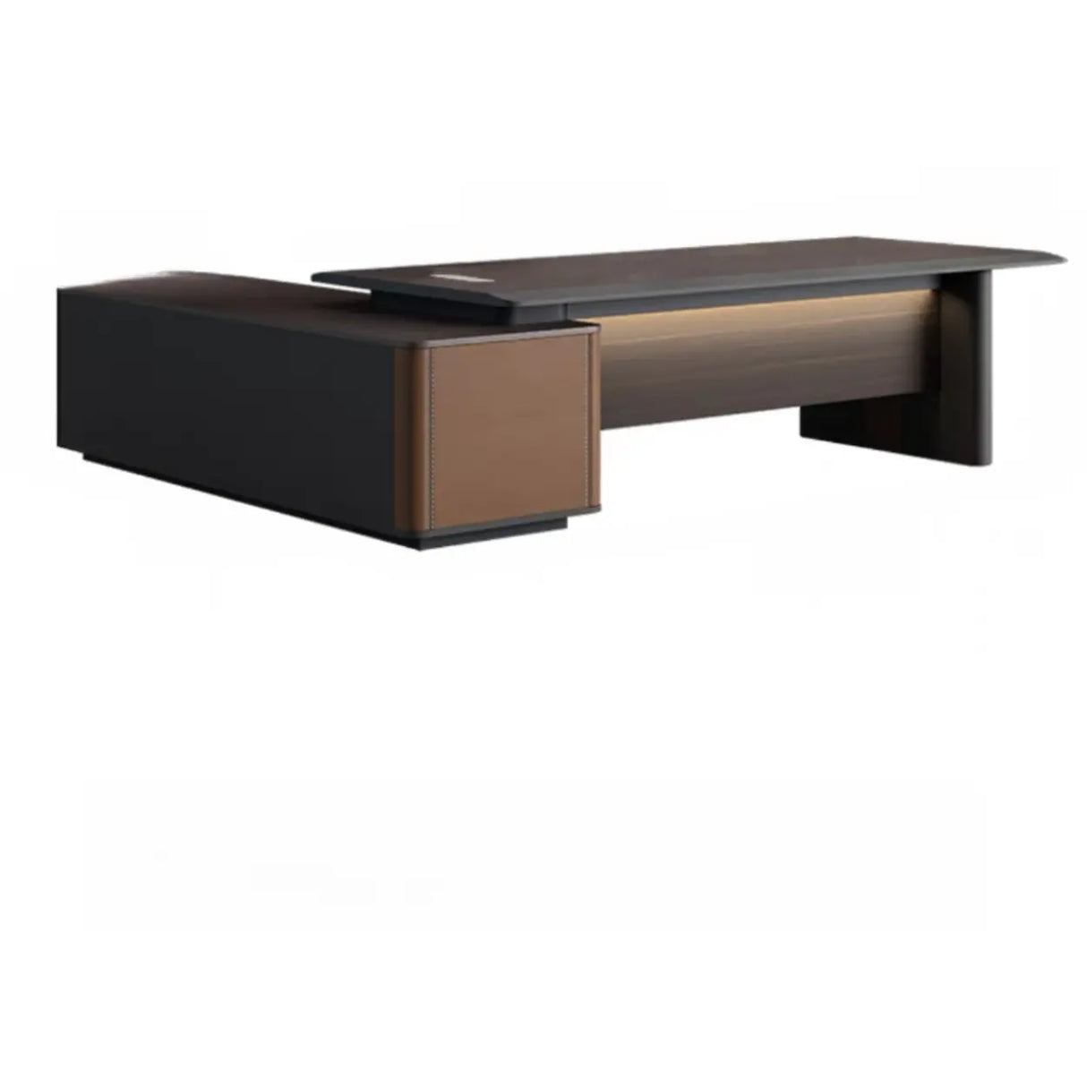 Brown Top Gray Base Long L-Shaped Wood Executive Desk Image - 4