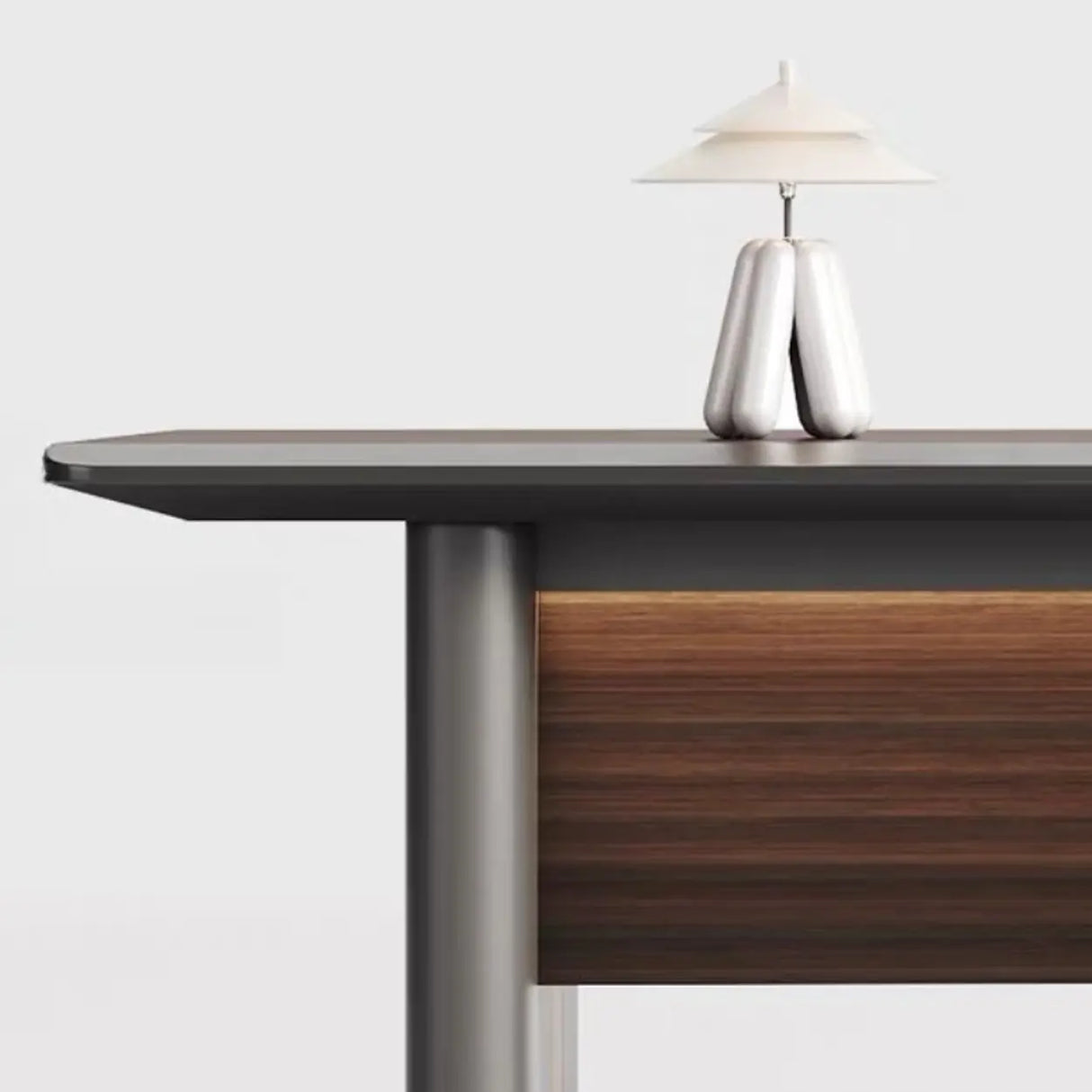 Brown Top Gray Base Long L-Shaped Wood Executive Desk Image - 6