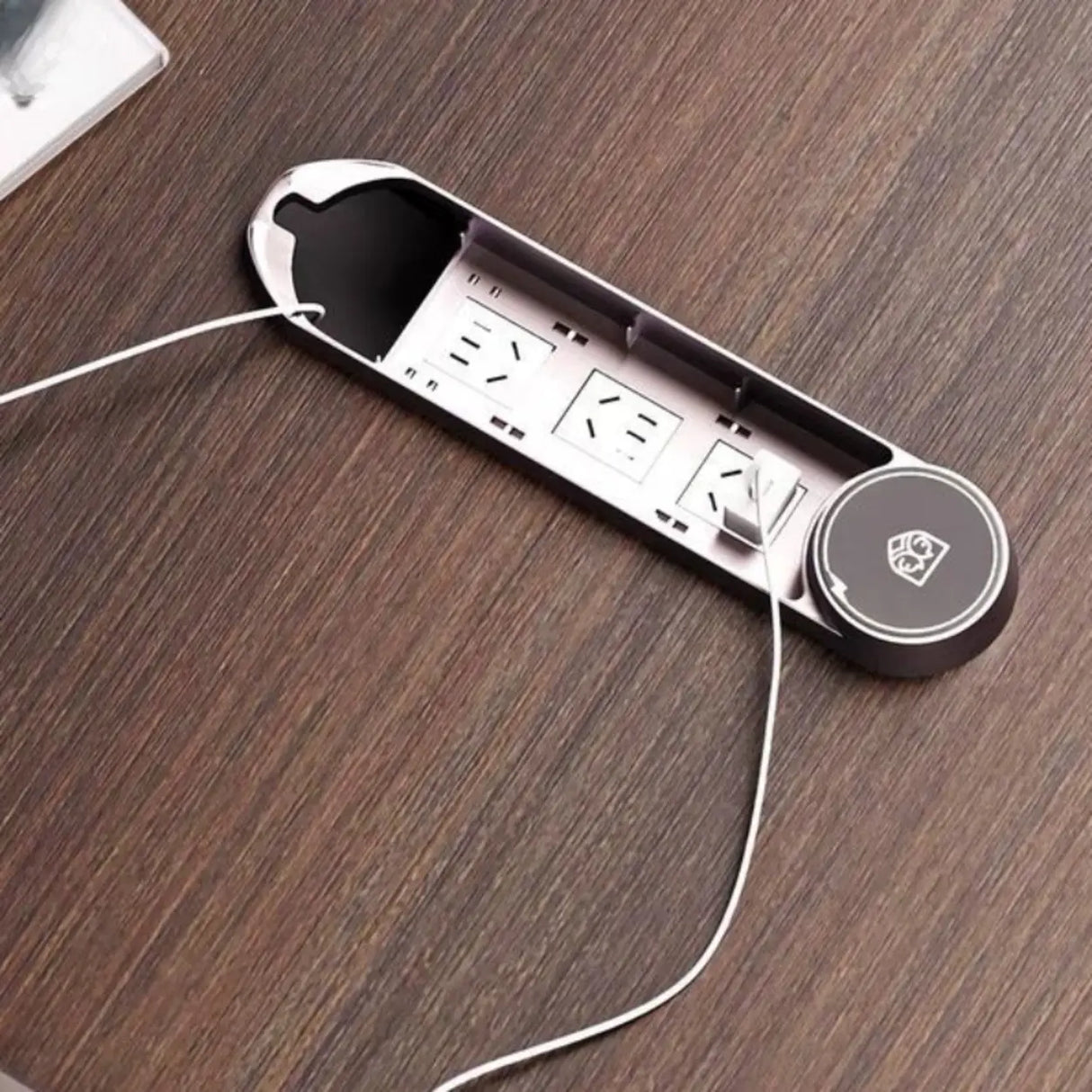 Brown Top Gray Base Long L-Shaped Wood Executive Desk Image - 9