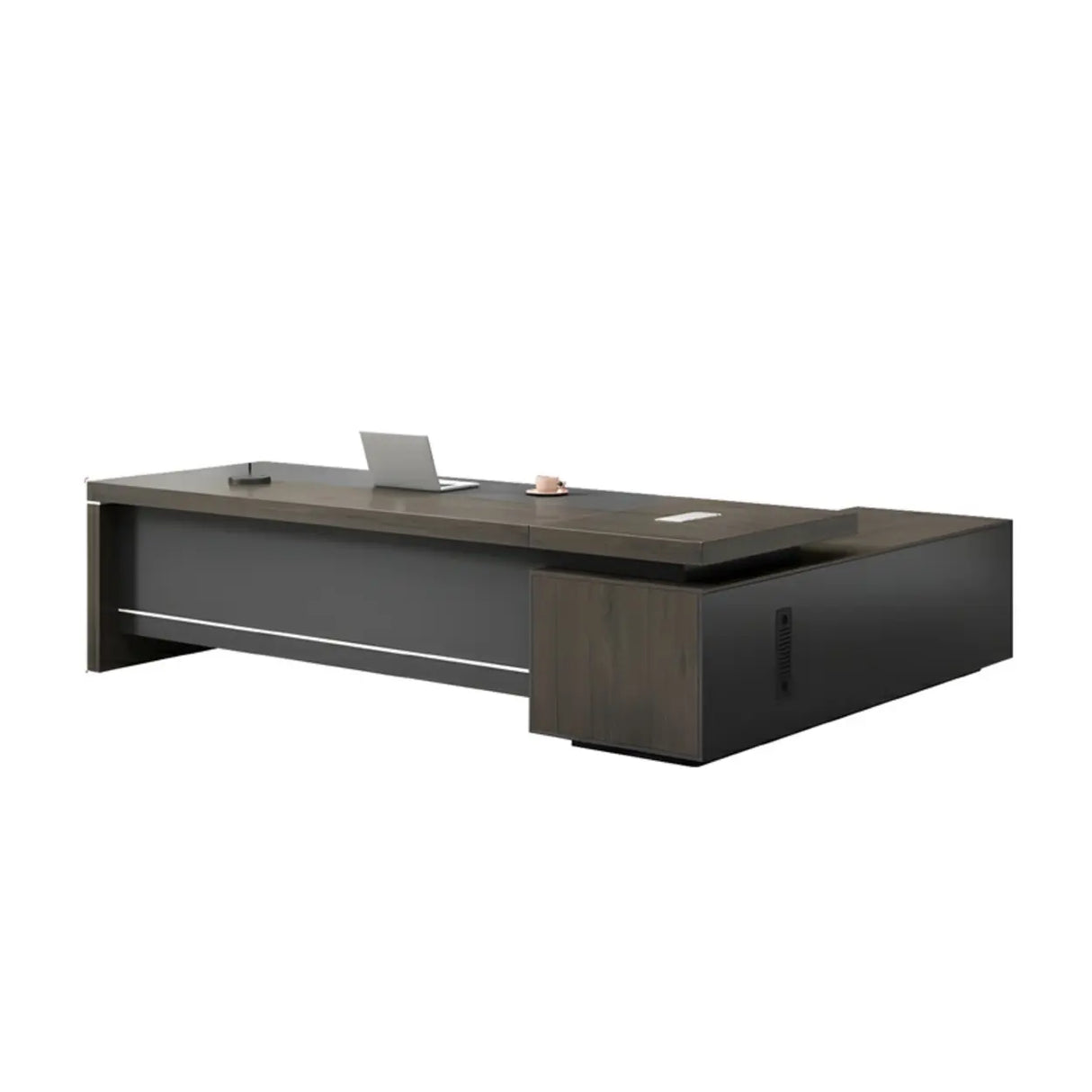 Brown Top Grey Base Wood L-Shape Executive Desk Image - 2